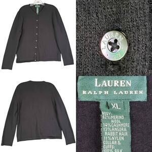 Polo Ralph Lauren LRL Sweater Cardigan Knit Women’s Size XL Black Merino Wool